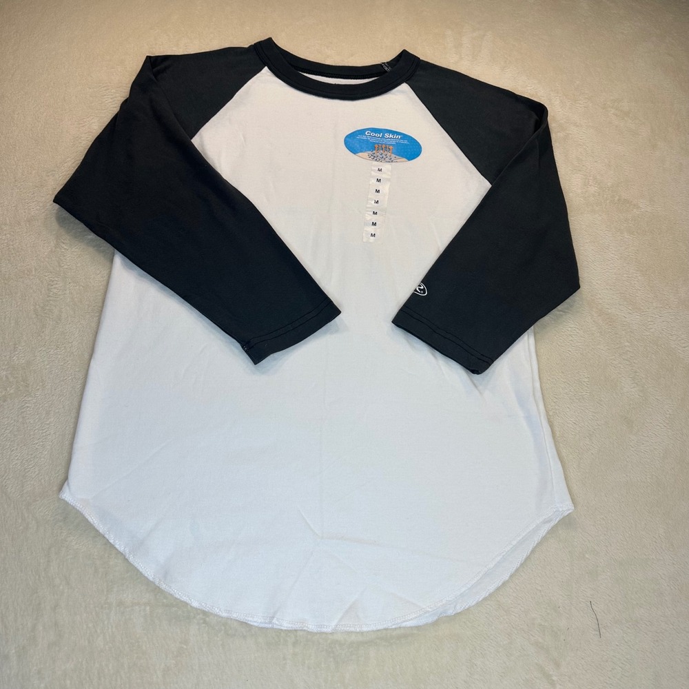 Rawlings Mens Cool Skin Baseball Jersey 3/4 Raglan Sleeve White Black Size M